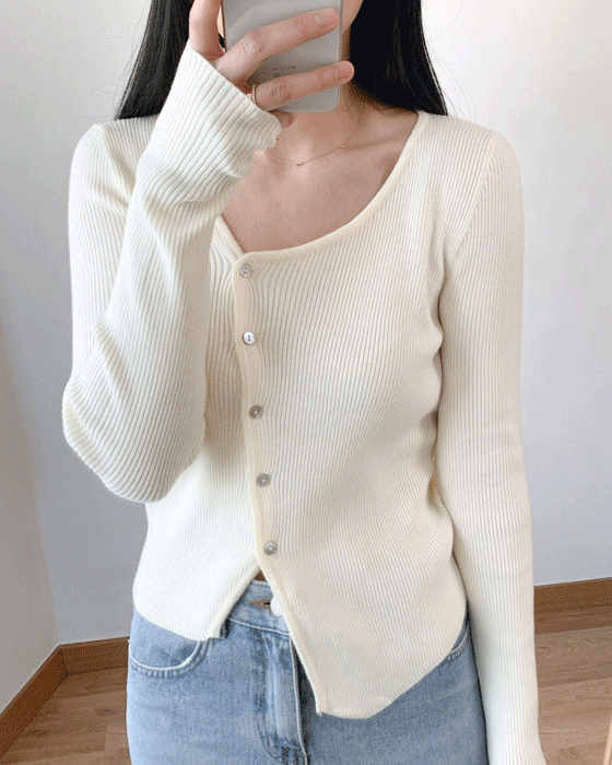언발 사선 골지 knit cardigan - 7color