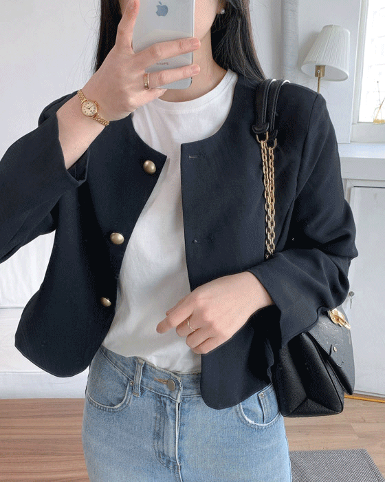 노카라 금장 숏 jacket - 3color