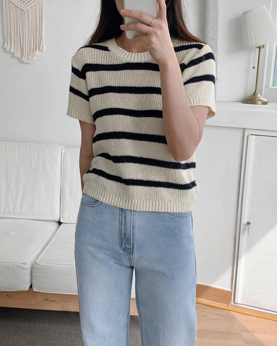 렌느 스트라이프 반팔 knit- 2color
